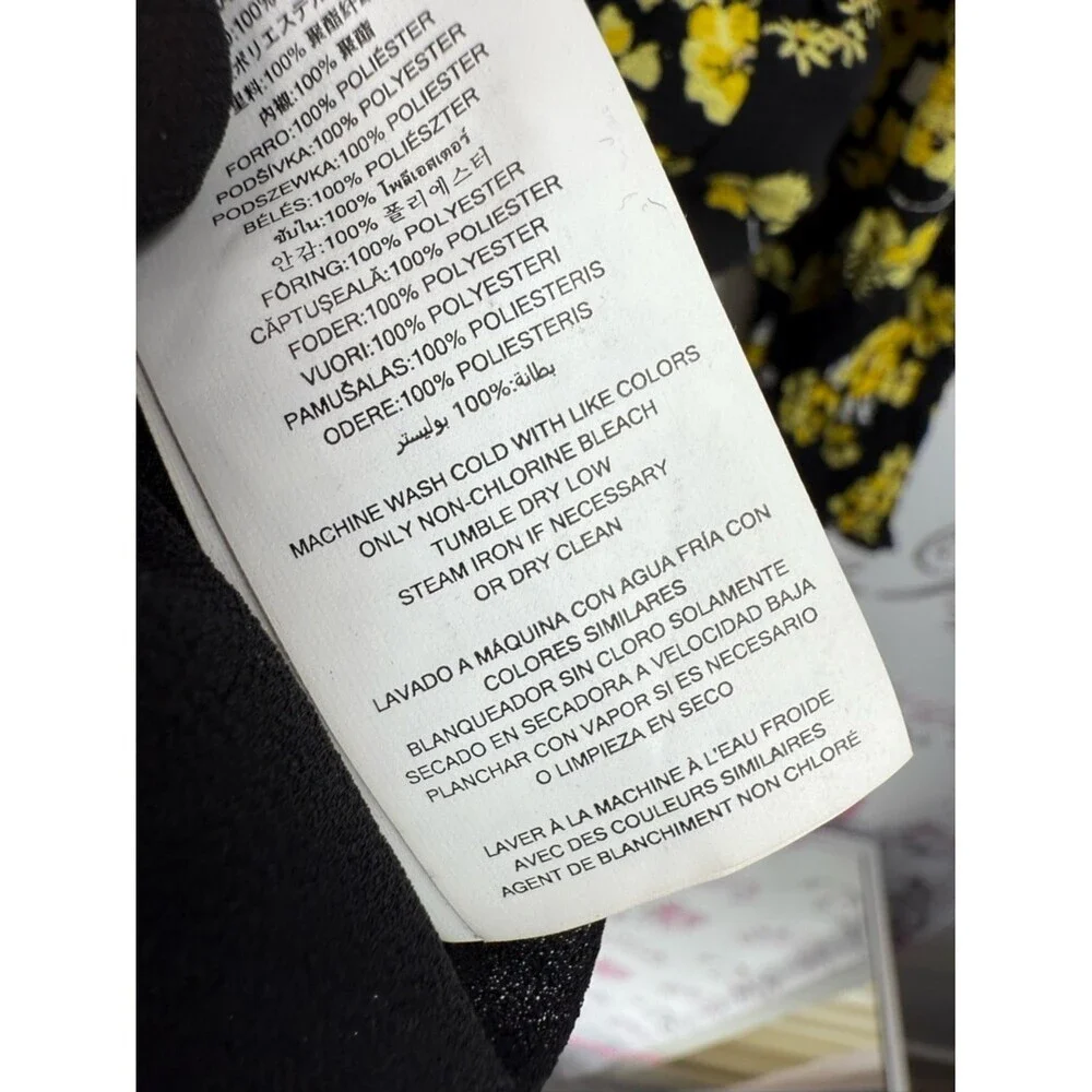 Michael Kors dress flowers V neck flowy Black Dress with Yellow Floral Print